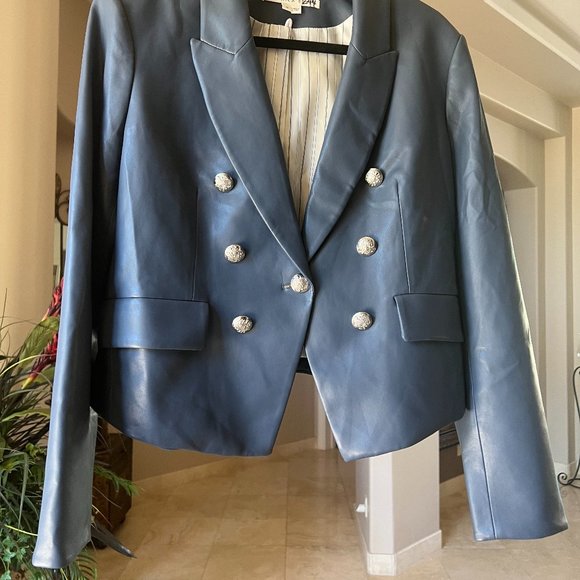 VERONICA BEARD COOKE DICKEY MARINE BLUE FAUX LEATHERETTE JACKET BLAZER sz 16 - Picture 10 of 10